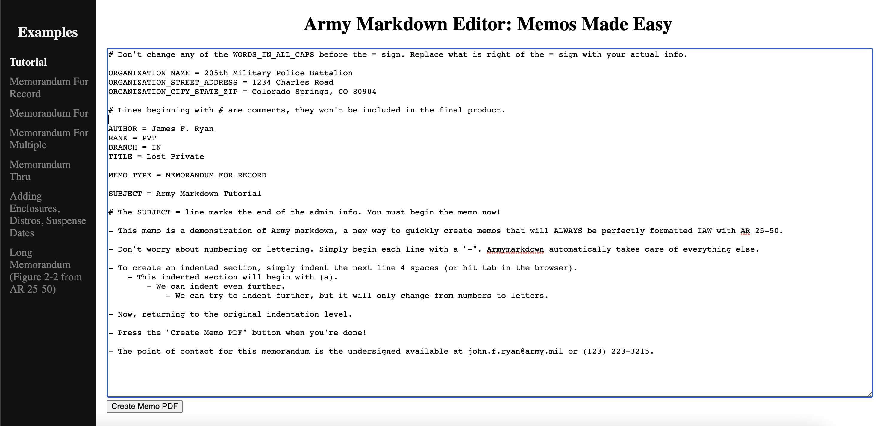 Armymarkdown